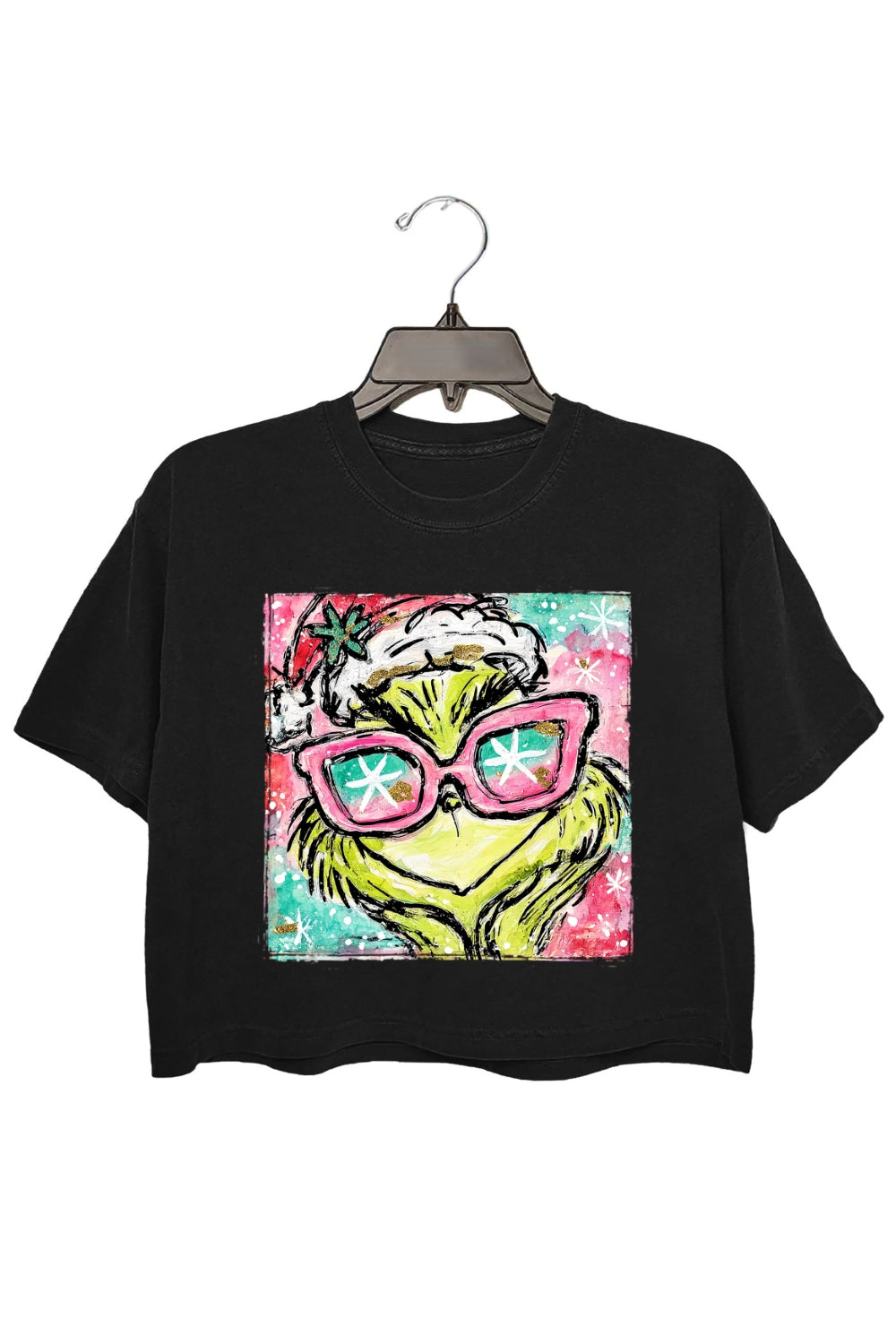 Christmas Preppy Green Guy Glitter Crop Top For Women