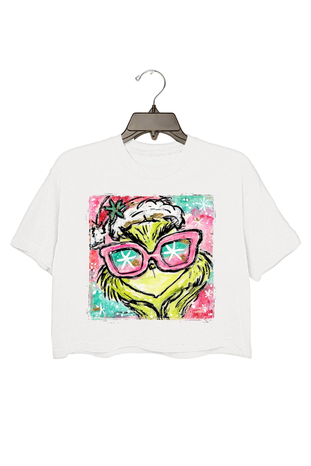Christmas Preppy Green Guy Glitter Crop Top For Women