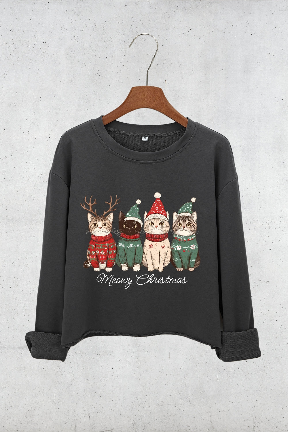 Meowy Christmas Christmas Cat Crop Sweatshirt For Women