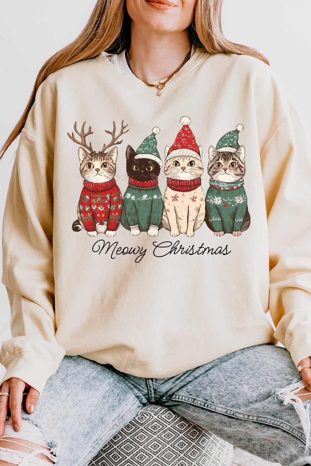 Meowy Christmas Christmas Cat Sweatshirt For Women