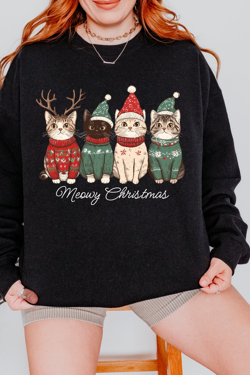 Meowy Christmas Christmas Cat Sweatshirt For Women