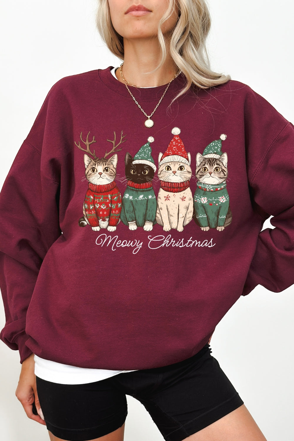 Meowy Christmas Christmas Cat Sweatshirt For Women