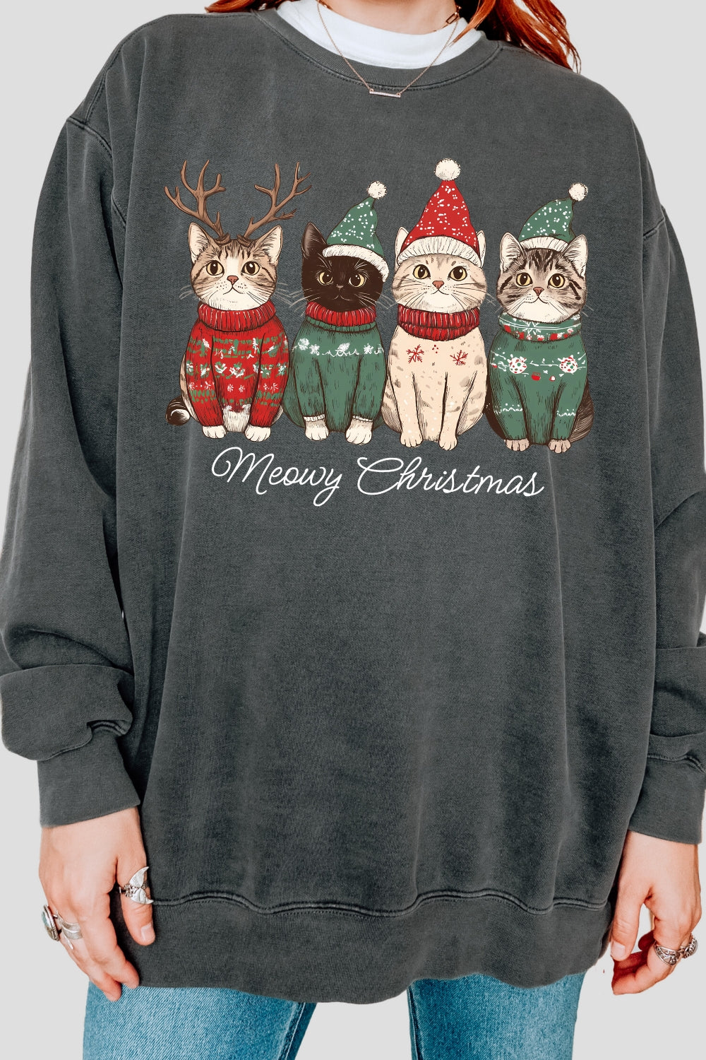 Meowy Christmas Christmas Cat Sweatshirt For Women