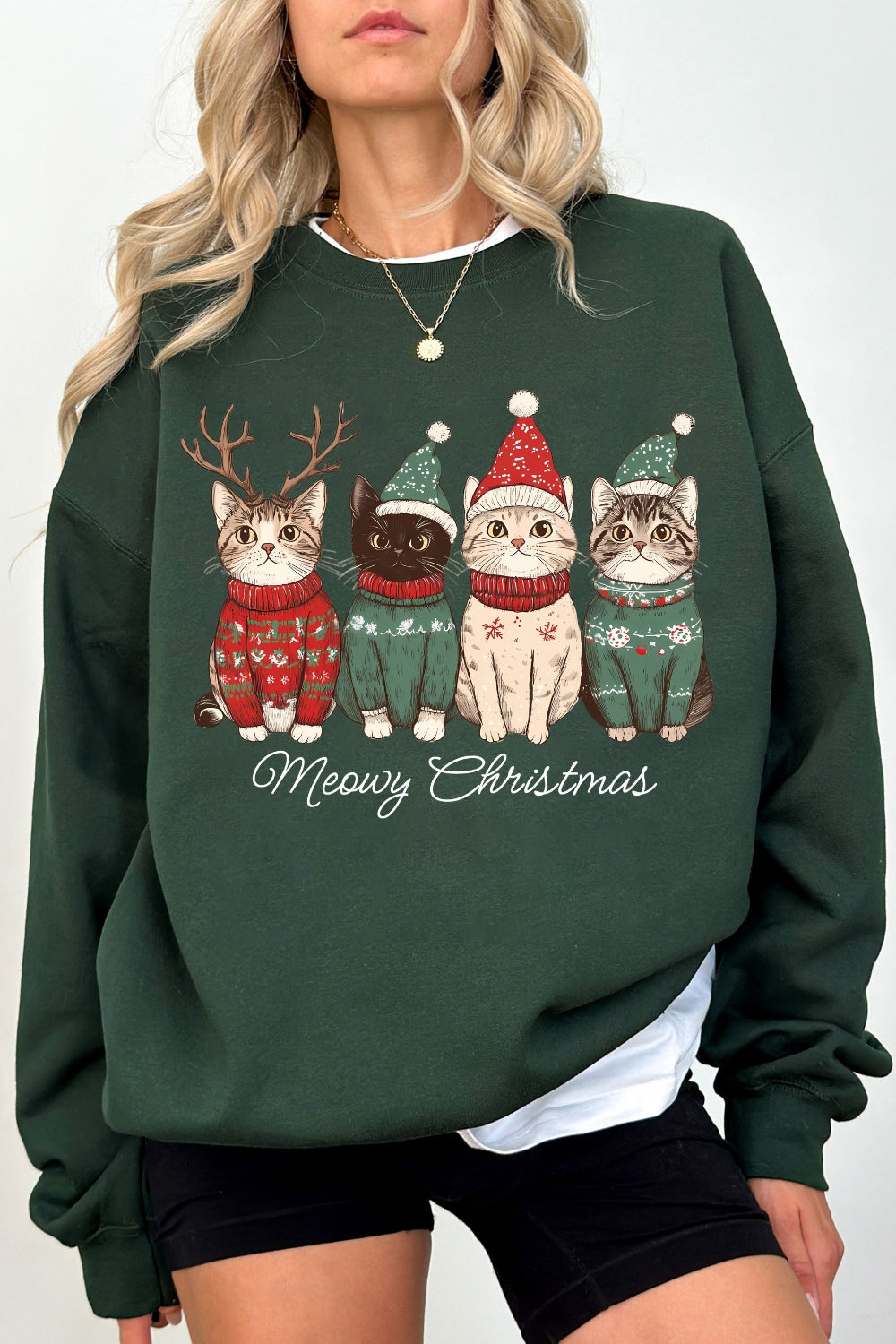 Meowy Christmas Christmas Cat Sweatshirt For Women