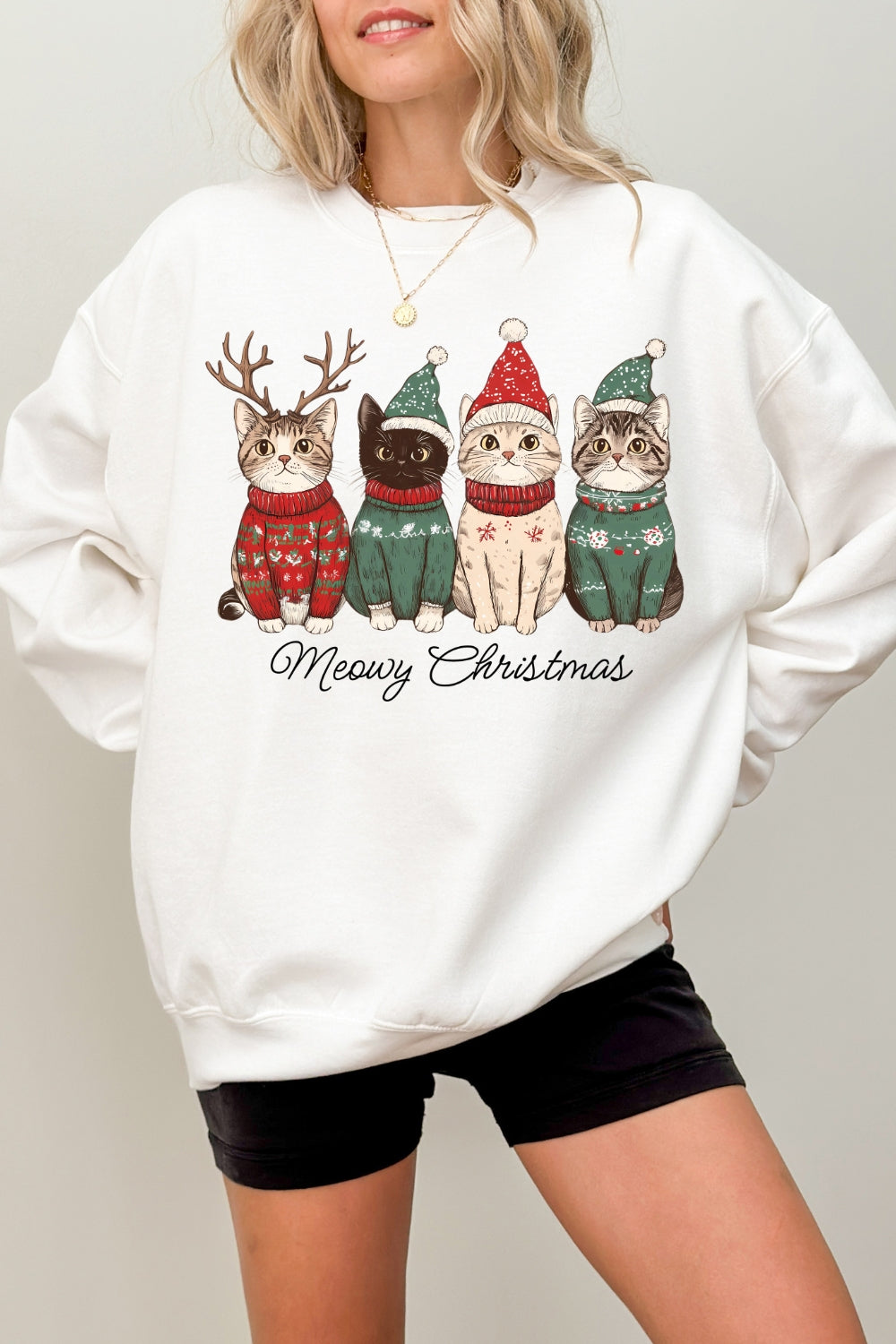 Meowy Christmas Christmas Cat Sweatshirt For Women
