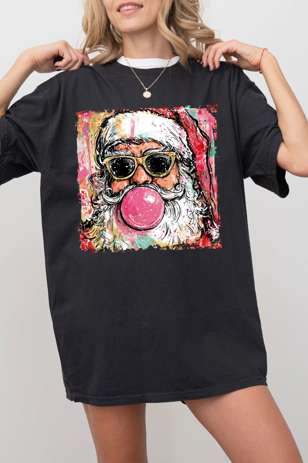 Preppy Santa Clause Blowing Bubble Tee For Women