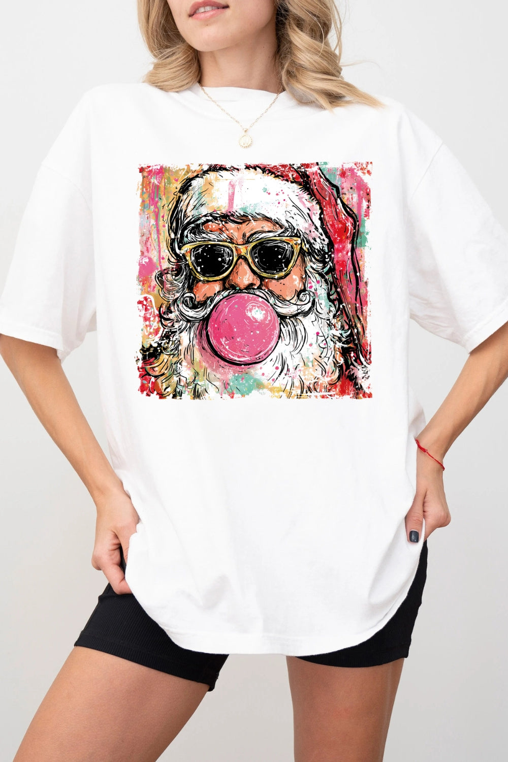 Preppy Santa Clause Blowing Bubble Tee For Women