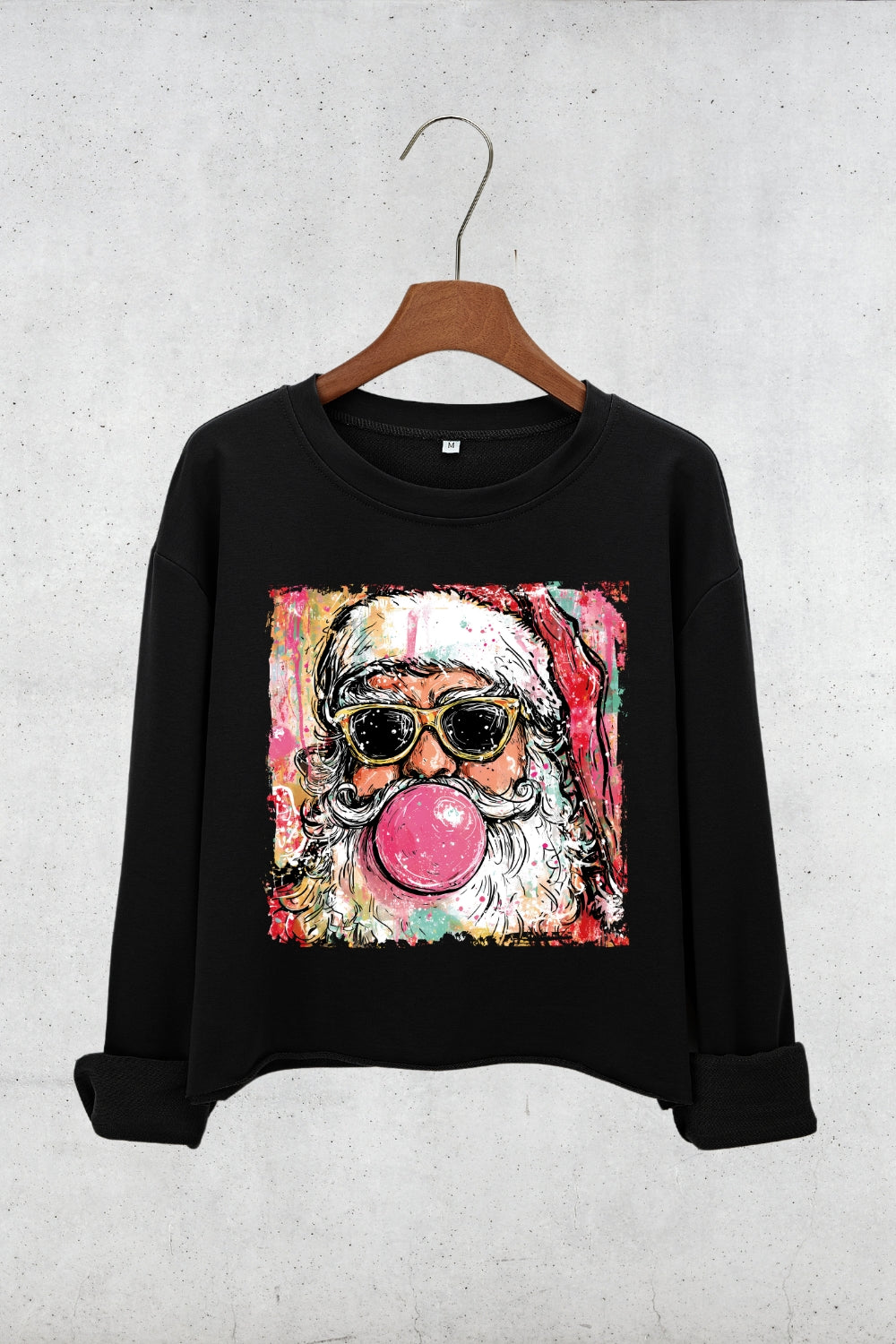 Preppy Santa Clause Blowing Bubble Crop Sweatshirt For Women