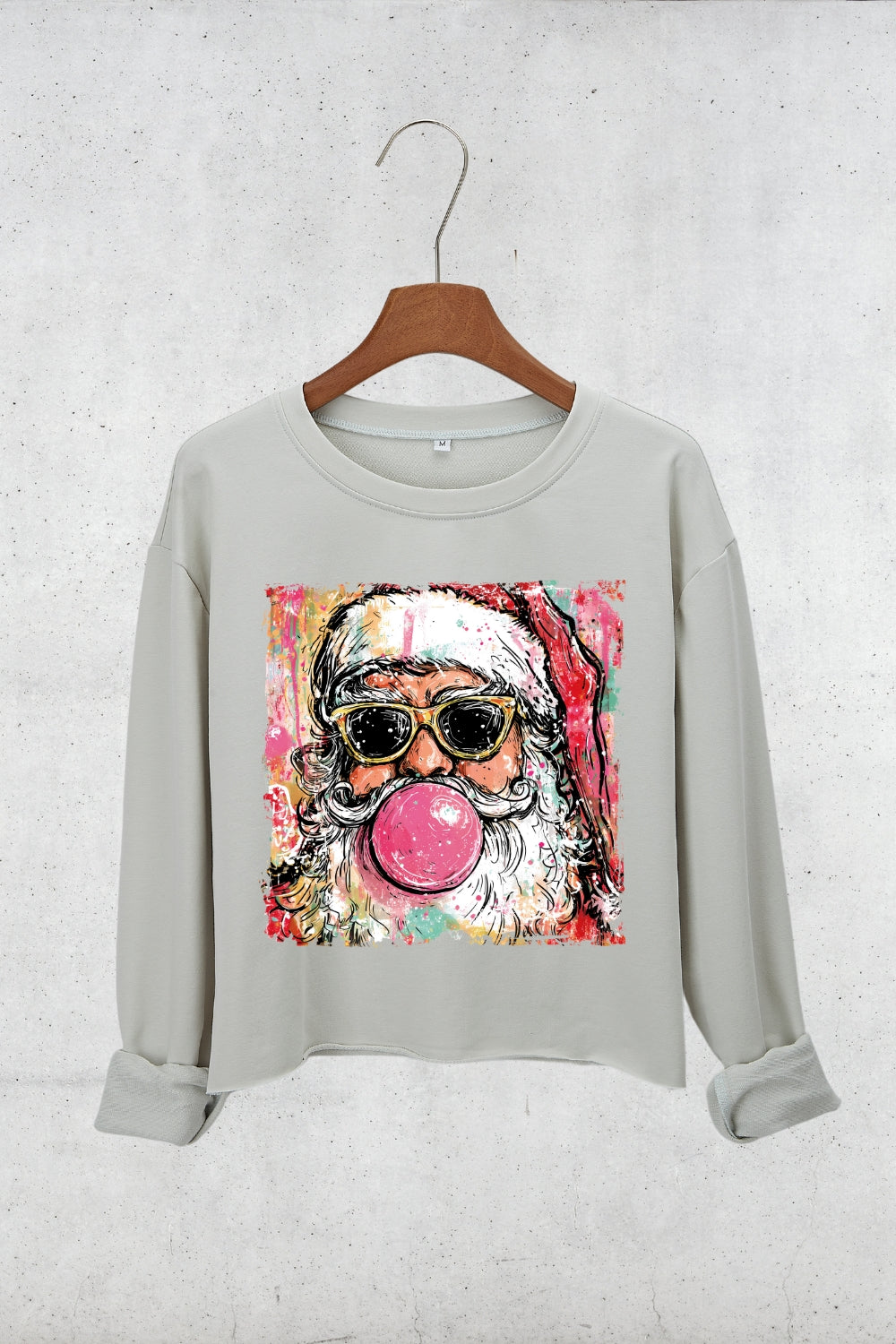 Preppy Santa Clause Blowing Bubble Crop Sweatshirt For Women