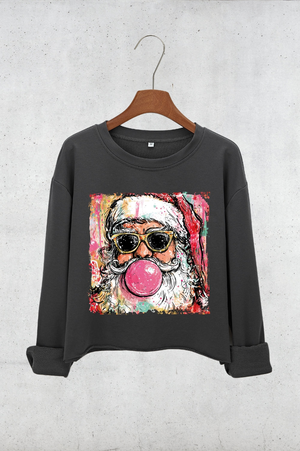 Preppy Santa Clause Blowing Bubble Crop Sweatshirt For Women