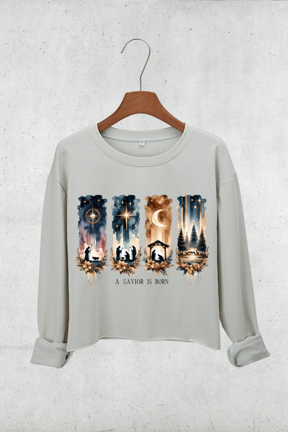 A Savior Is Born Christmas Crop Sweatshirt For Women