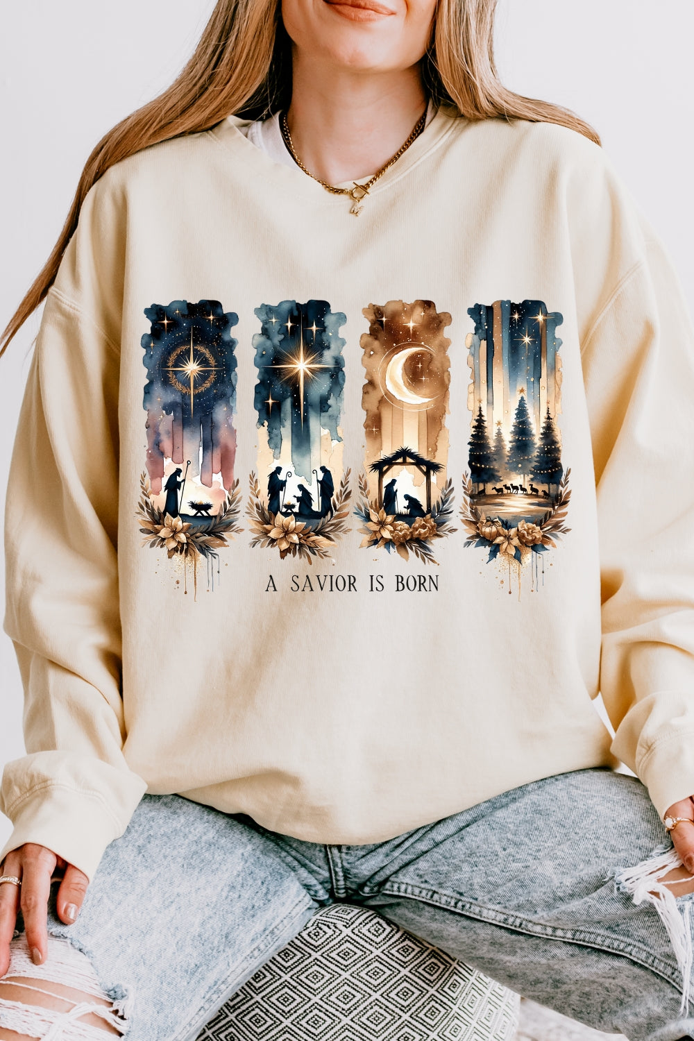 A Savior Is Born Christmas Sweatshirt For Women