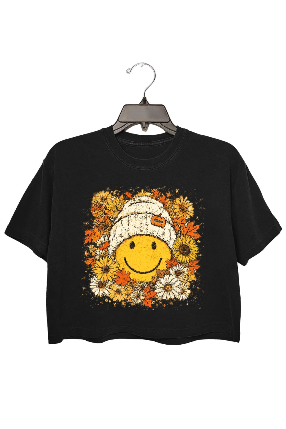 Floral Fall Smiley Face Crop Top For Women