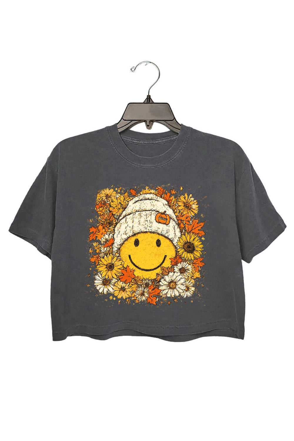 Floral Fall Smiley Face Crop Top For Women