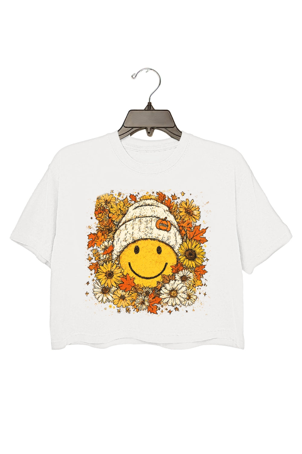 Floral Fall Smiley Face Crop Top For Women