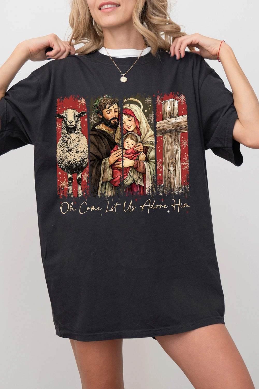 Oh Come Let Us Adore Him Christmas Tee For Women