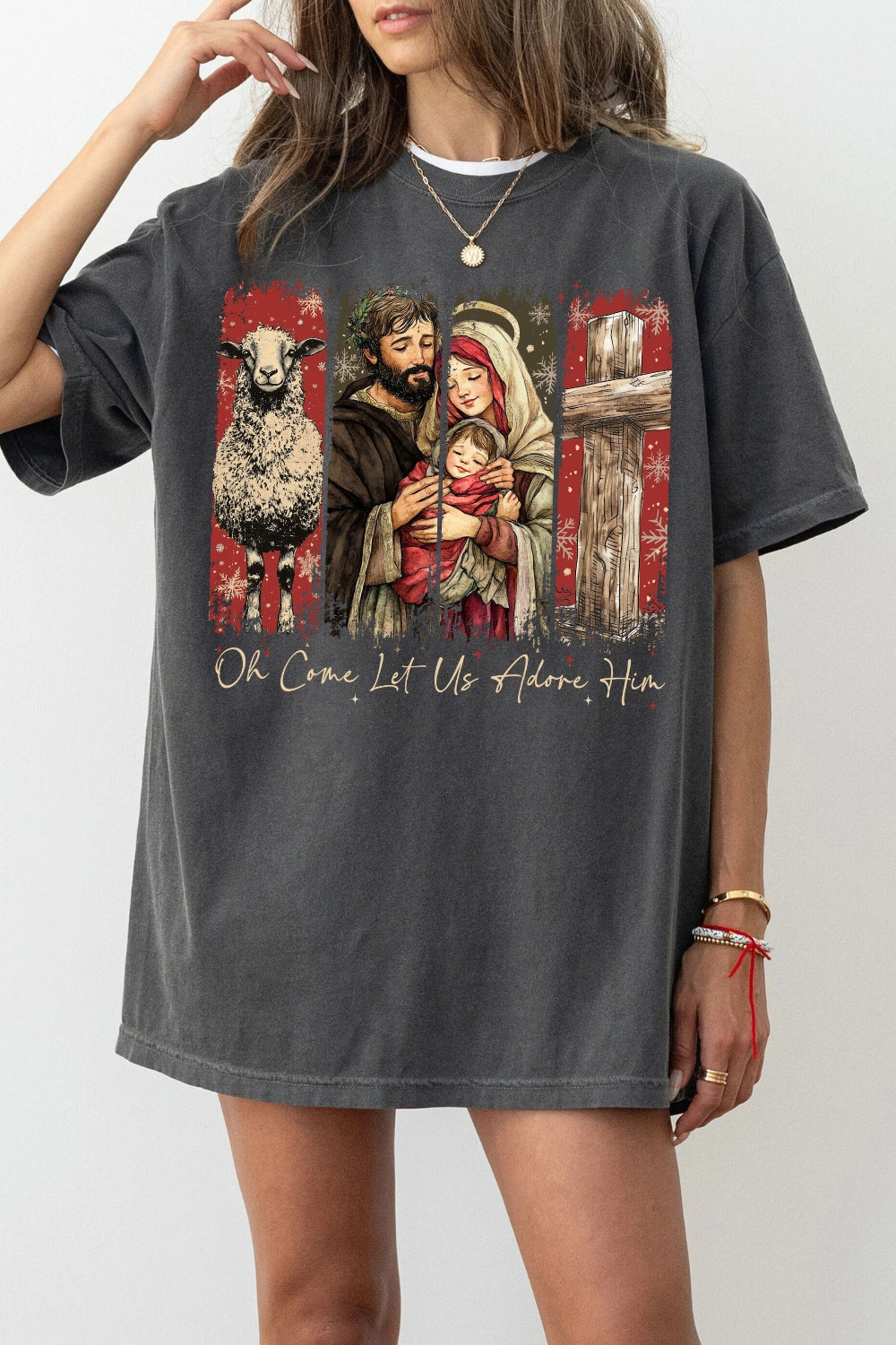 Oh Come Let Us Adore Him Christmas Tee For Women