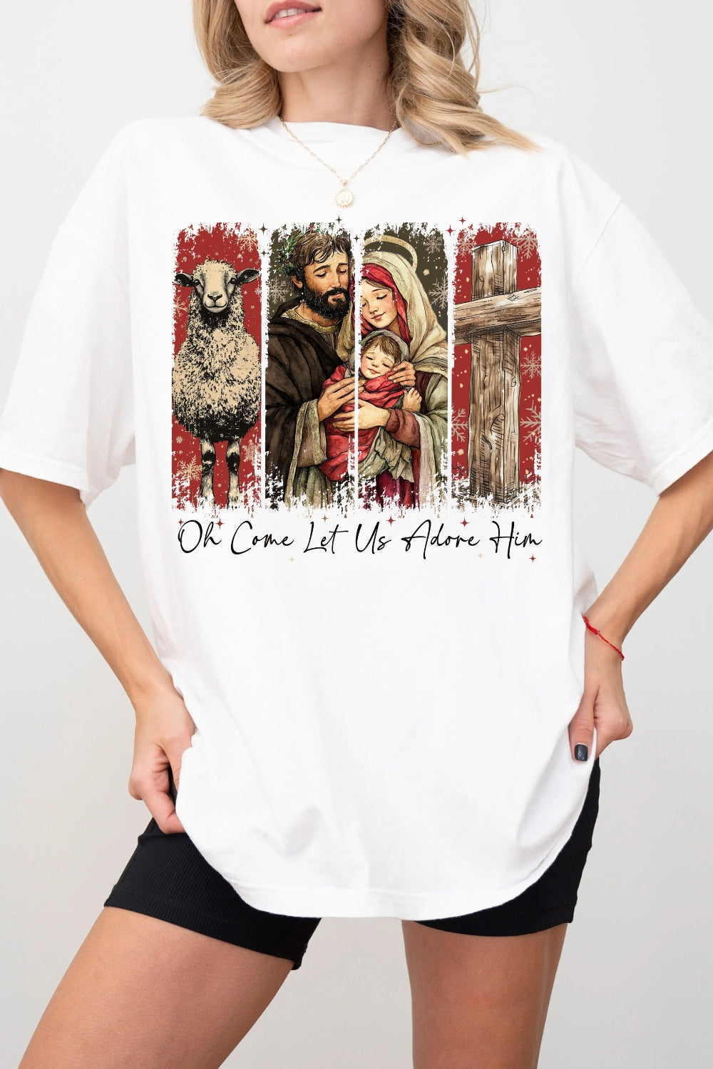 Oh Come Let Us Adore Him Christmas Tee For Women