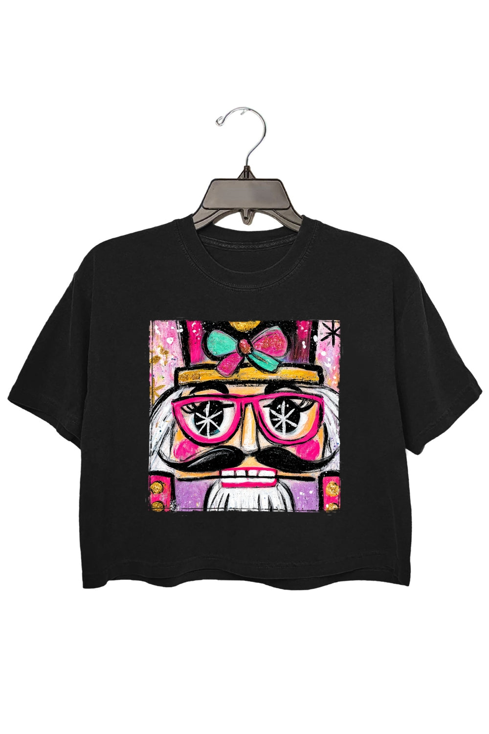 Preppy Watercolor Nutcracker Christmas Crop Top For Women