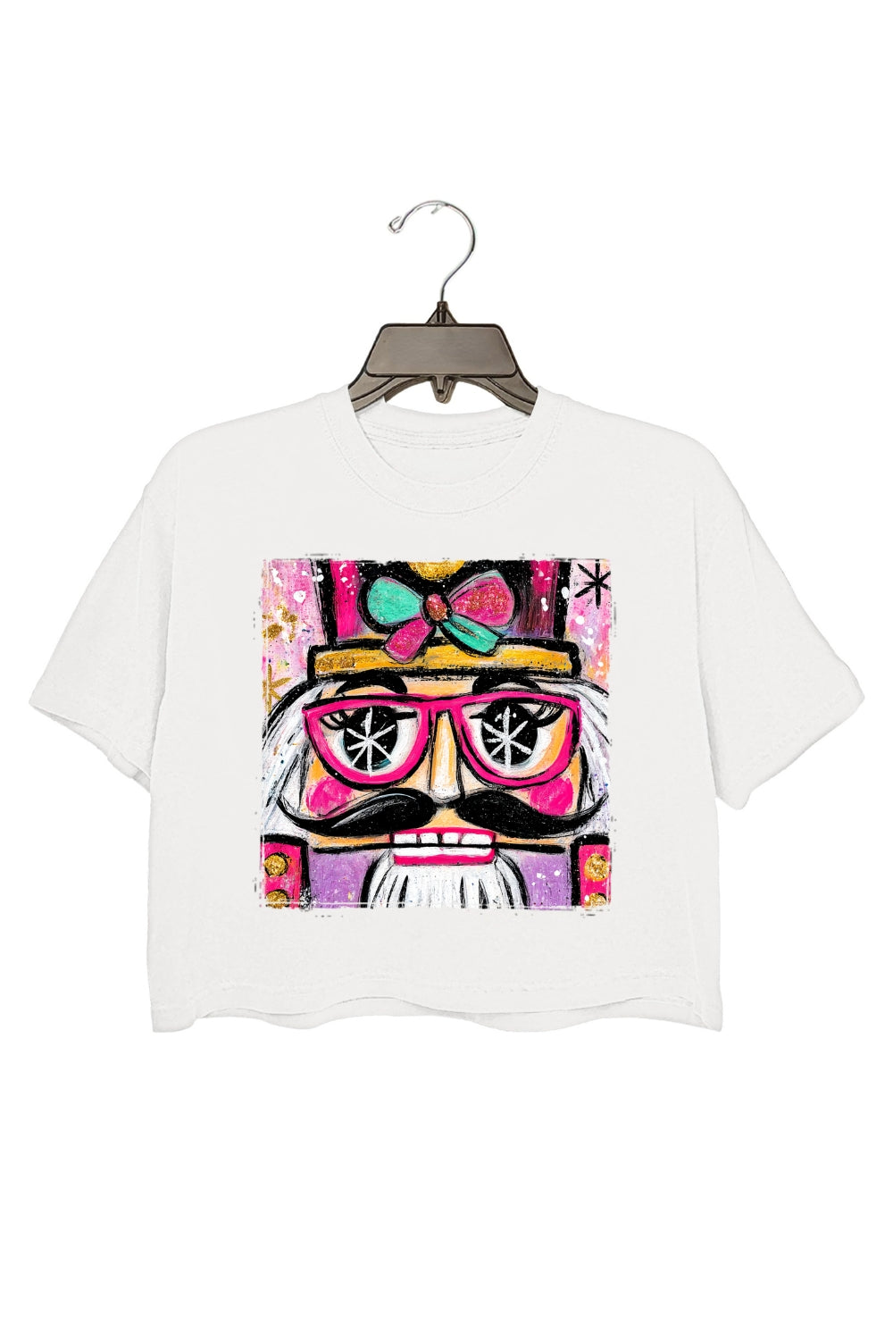 Preppy Watercolor Nutcracker Christmas Crop Top For Women