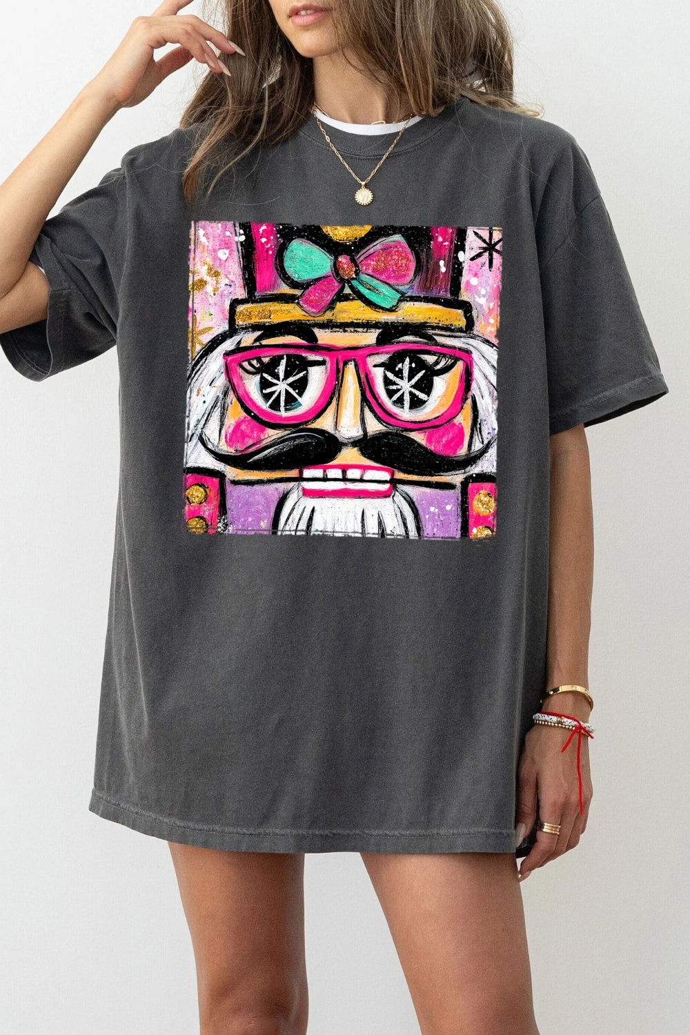 Preppy Watercolor Nutcracker Christmas Tee For Women