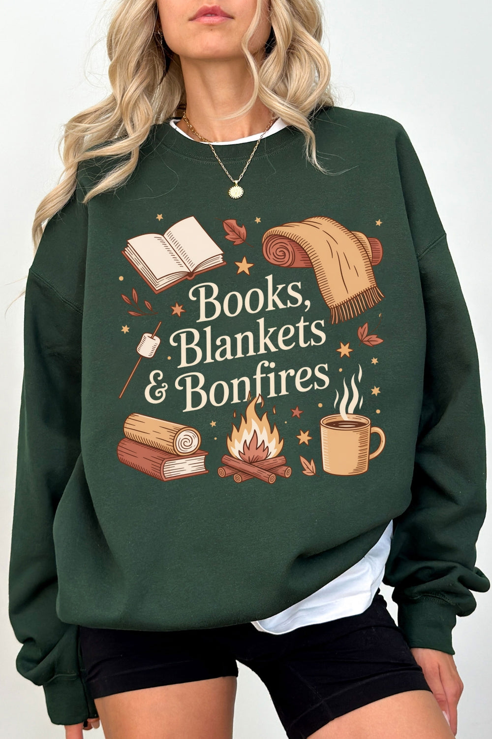 Cozy Fall Books Blankets Bonfires Sweatshirt For Women