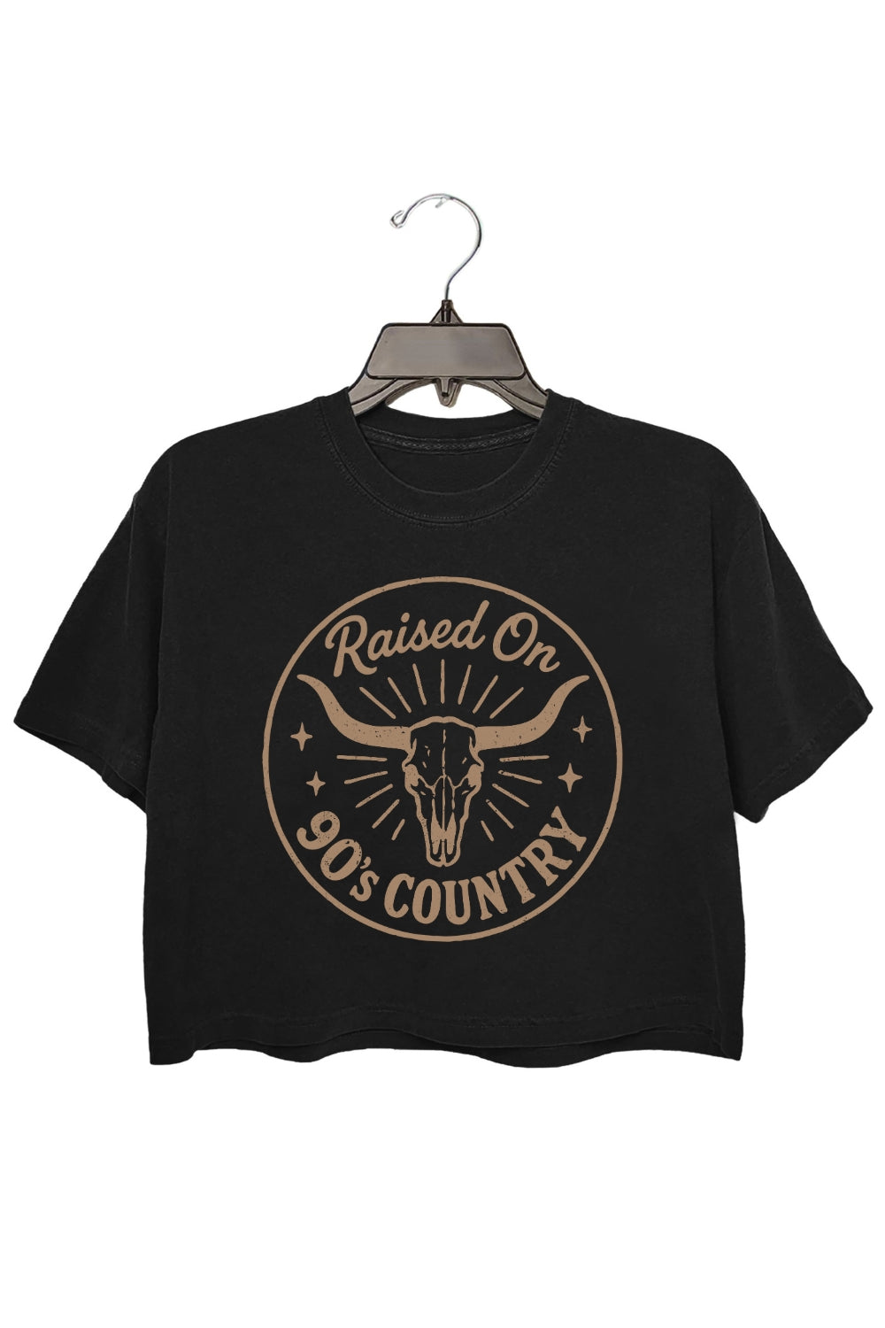 Raised On 90's Country Western Skull Crop Top For Women