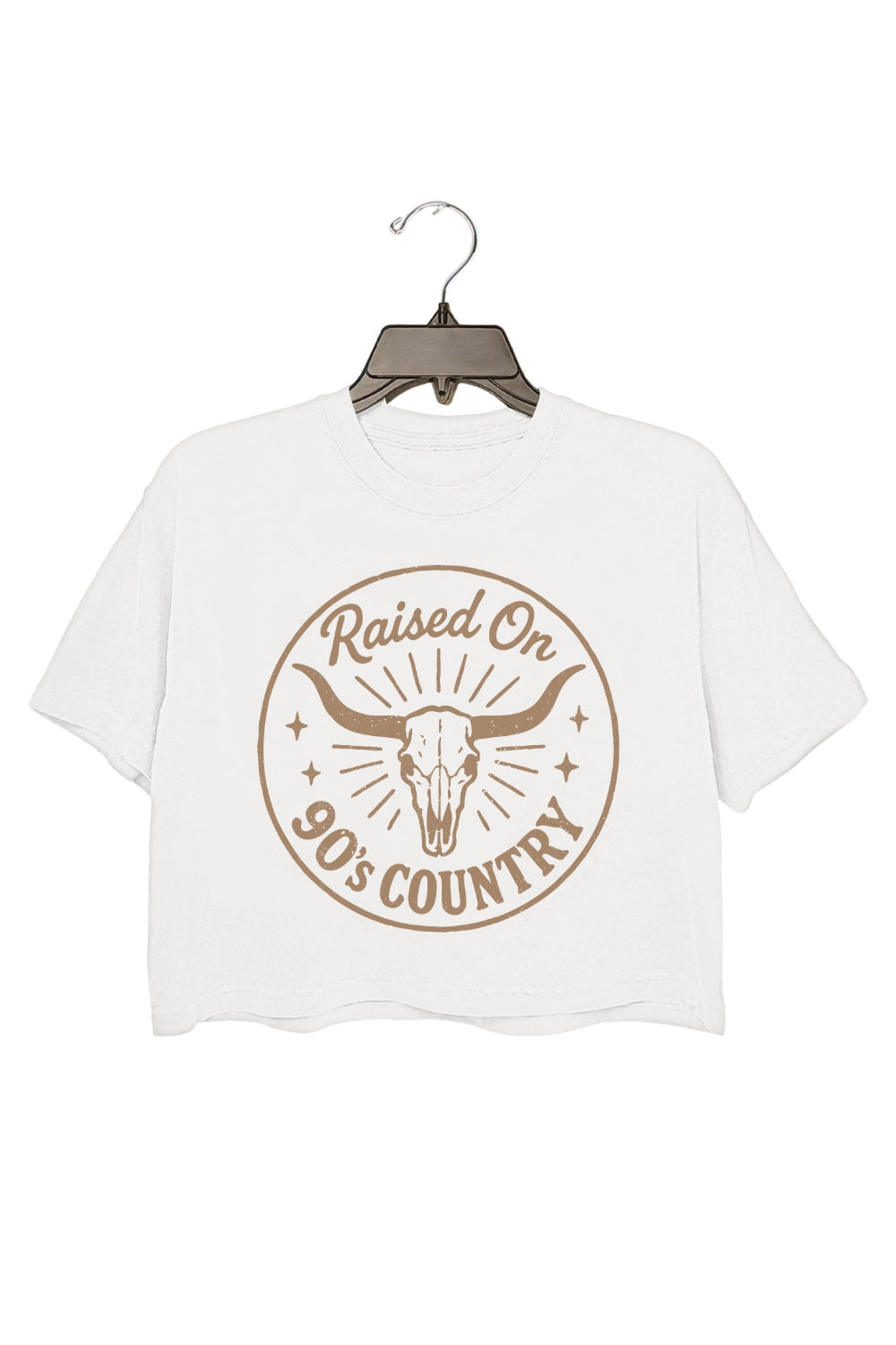 Raised On 90's Country Western Skull Crop Top For Women