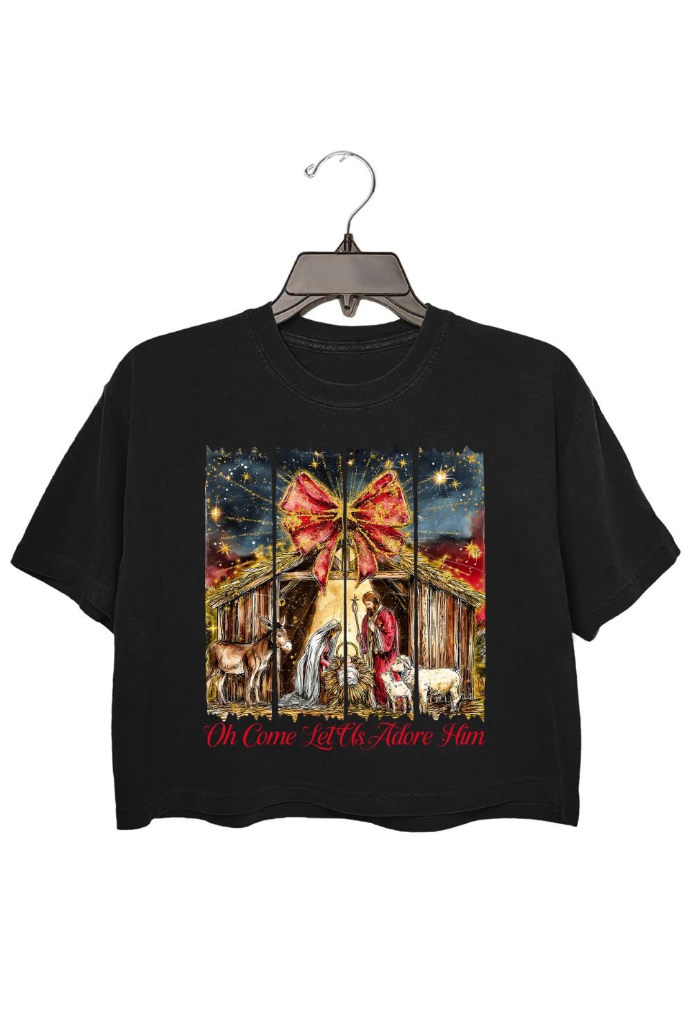 Oh Come Let Us Adore Him Glitter Faith Crop Top For Women