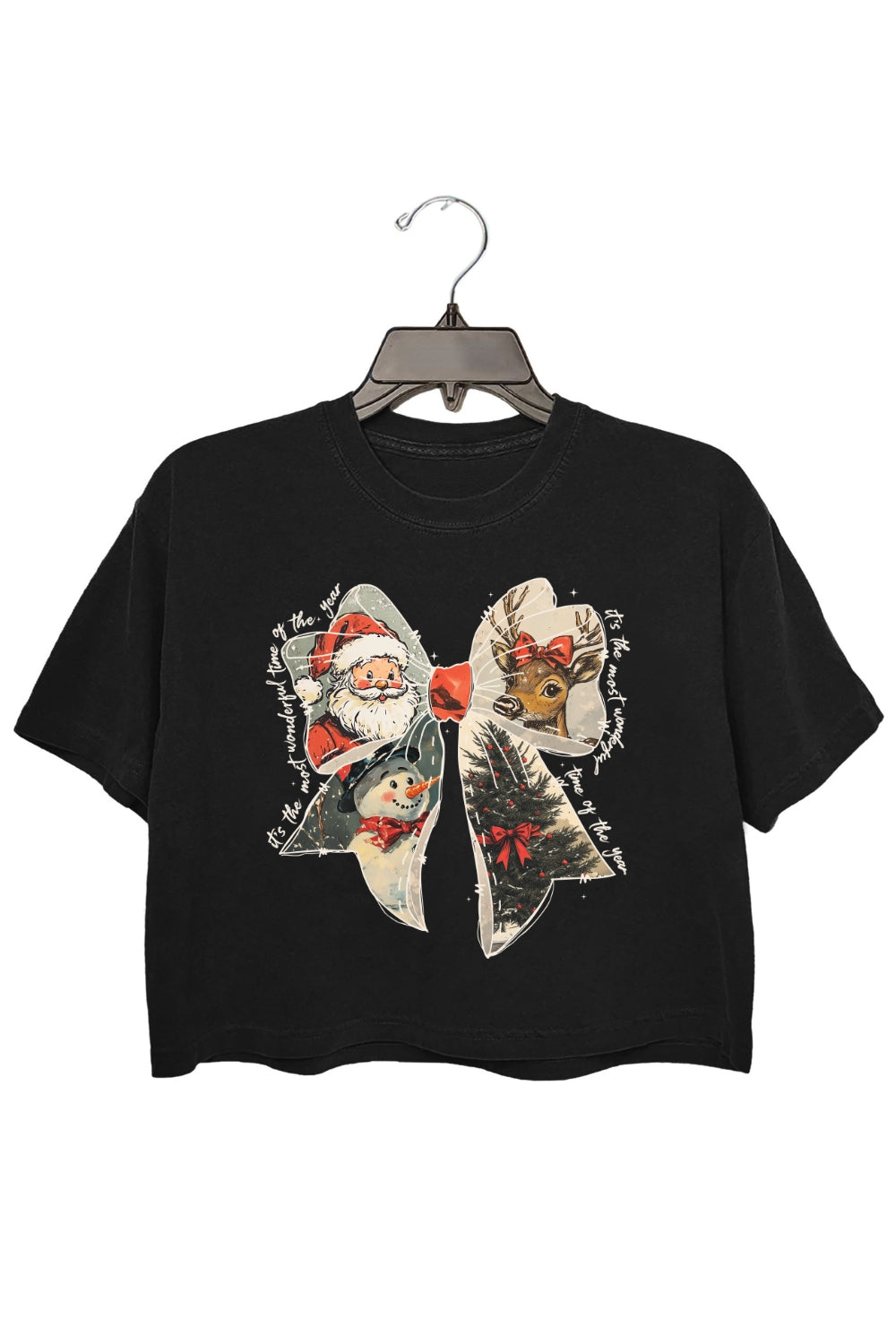 It's The Most Wonderful Time Of The Year Christmas Bow Crop Top For Women