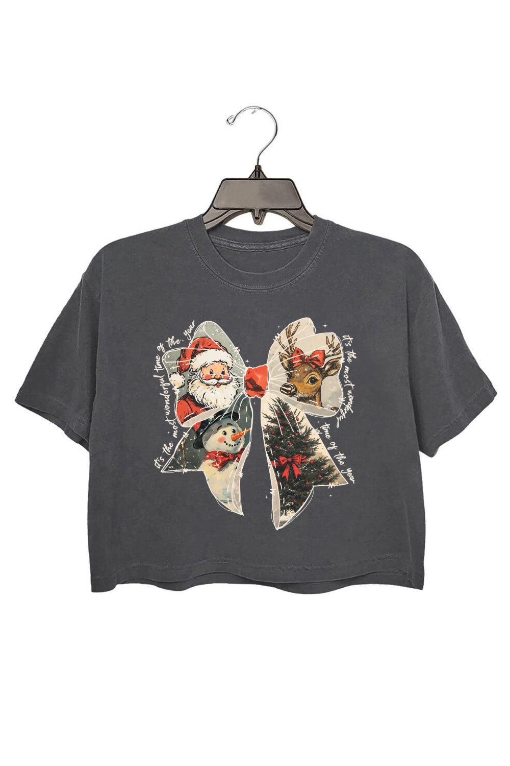 It's The Most Wonderful Time Of The Year Christmas Bow Crop Top For Women
