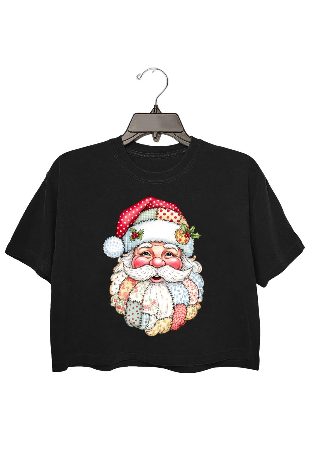 Patchwork Santa Claus Christmas Crop Top For Women