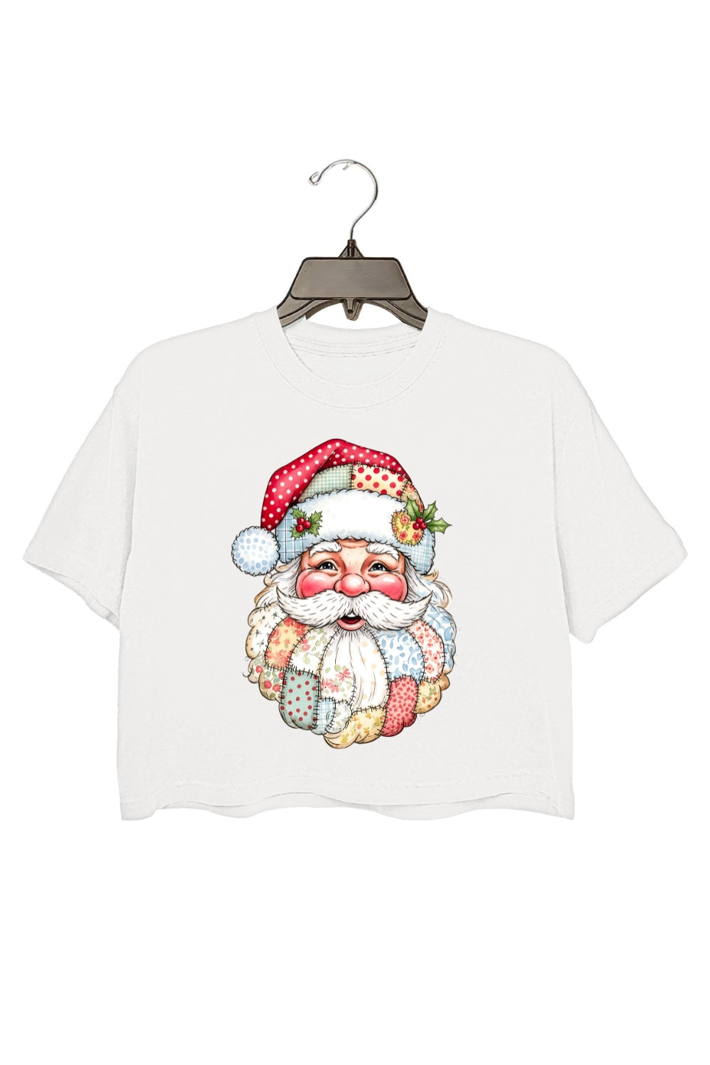Patchwork Santa Claus Christmas Crop Top For Women