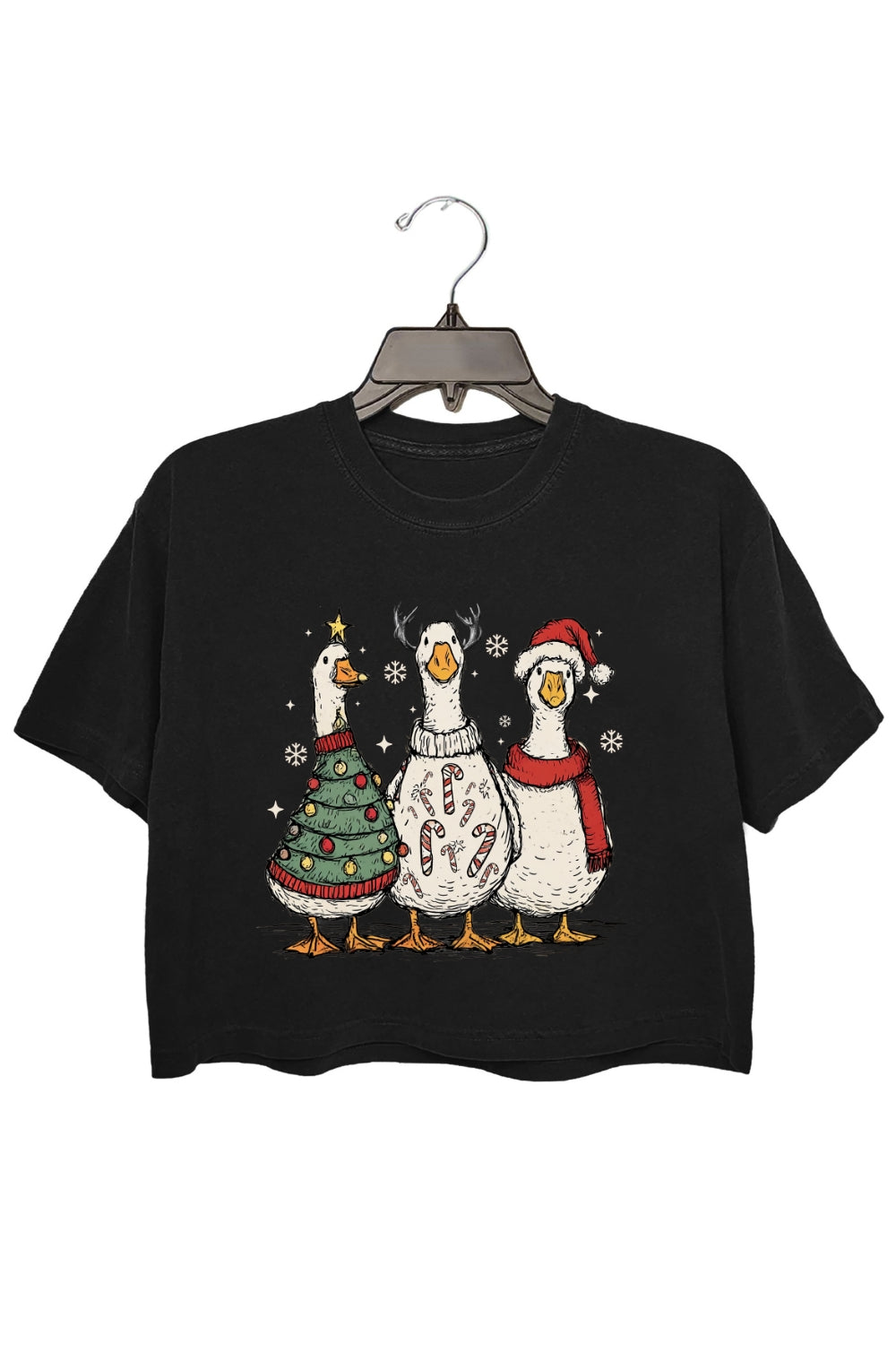 Christmas Cute Snowman Goose Crop Top For Women
