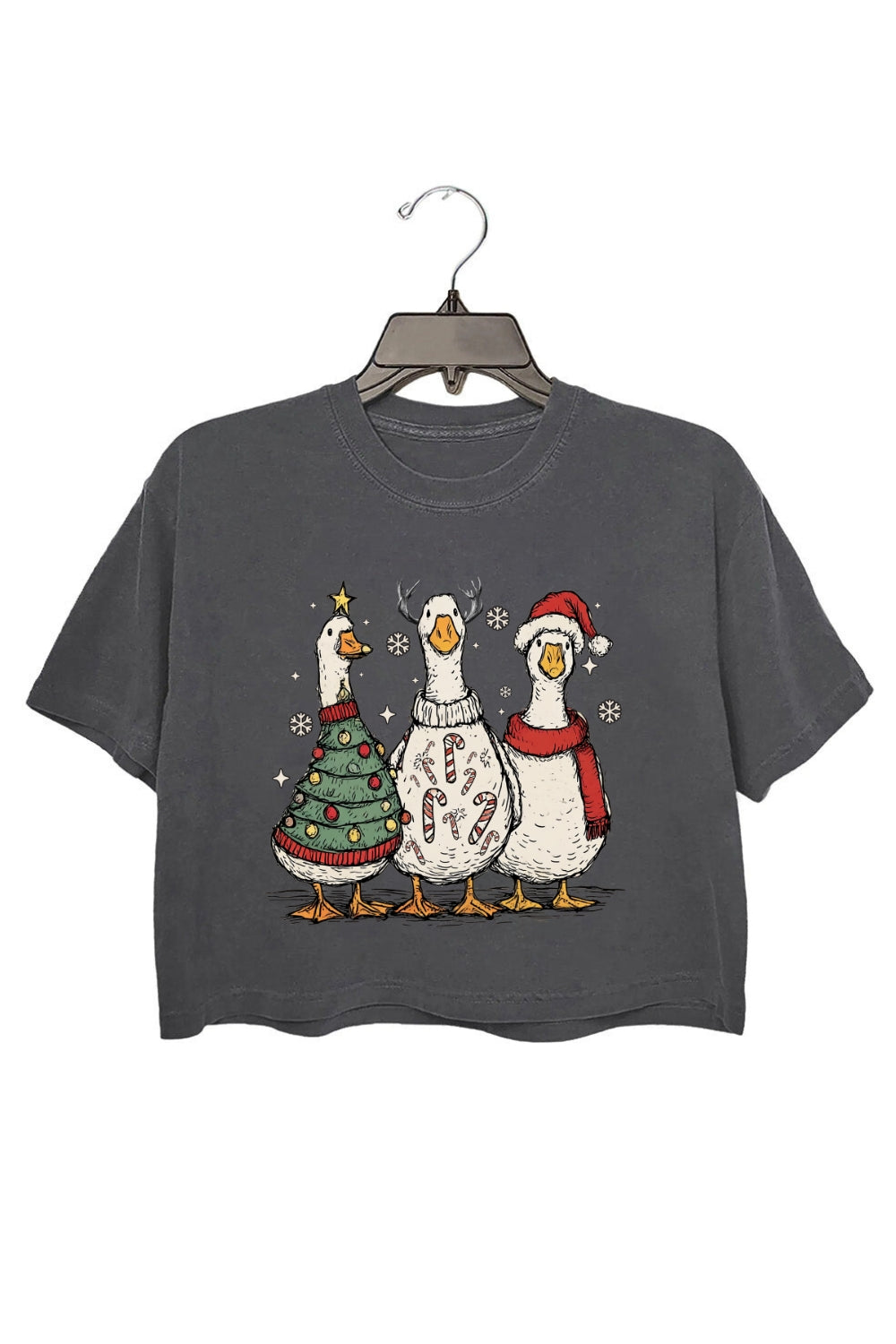 Christmas Cute Snowman Goose Crop Top For Women