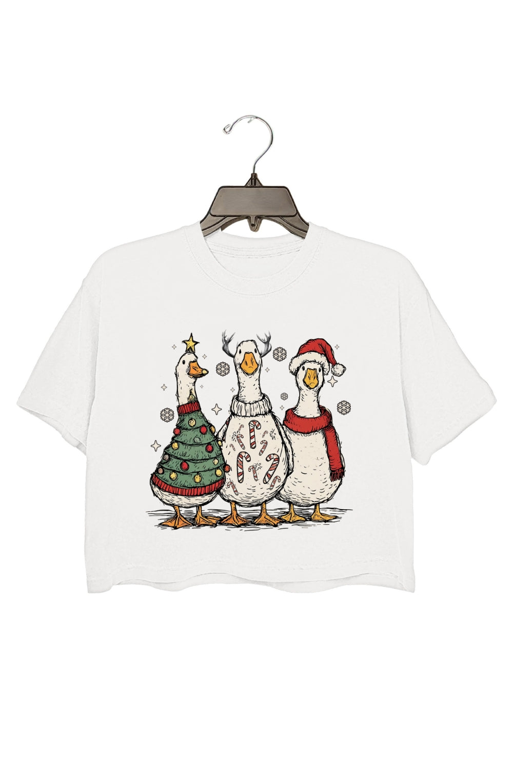 Christmas Cute Snowman Goose Crop Top For Women