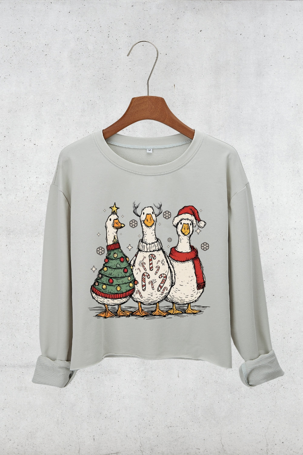 Christmas Cute Snowman Goose Crop Sweatshirt For Women