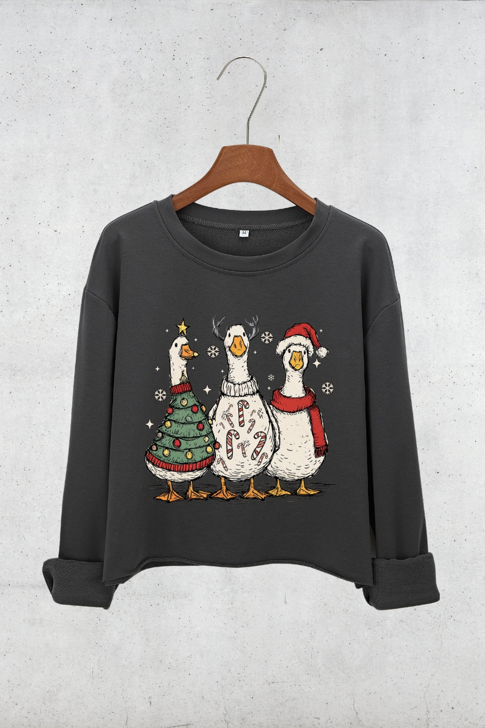 Christmas Cute Snowman Goose Crop Sweatshirt For Women