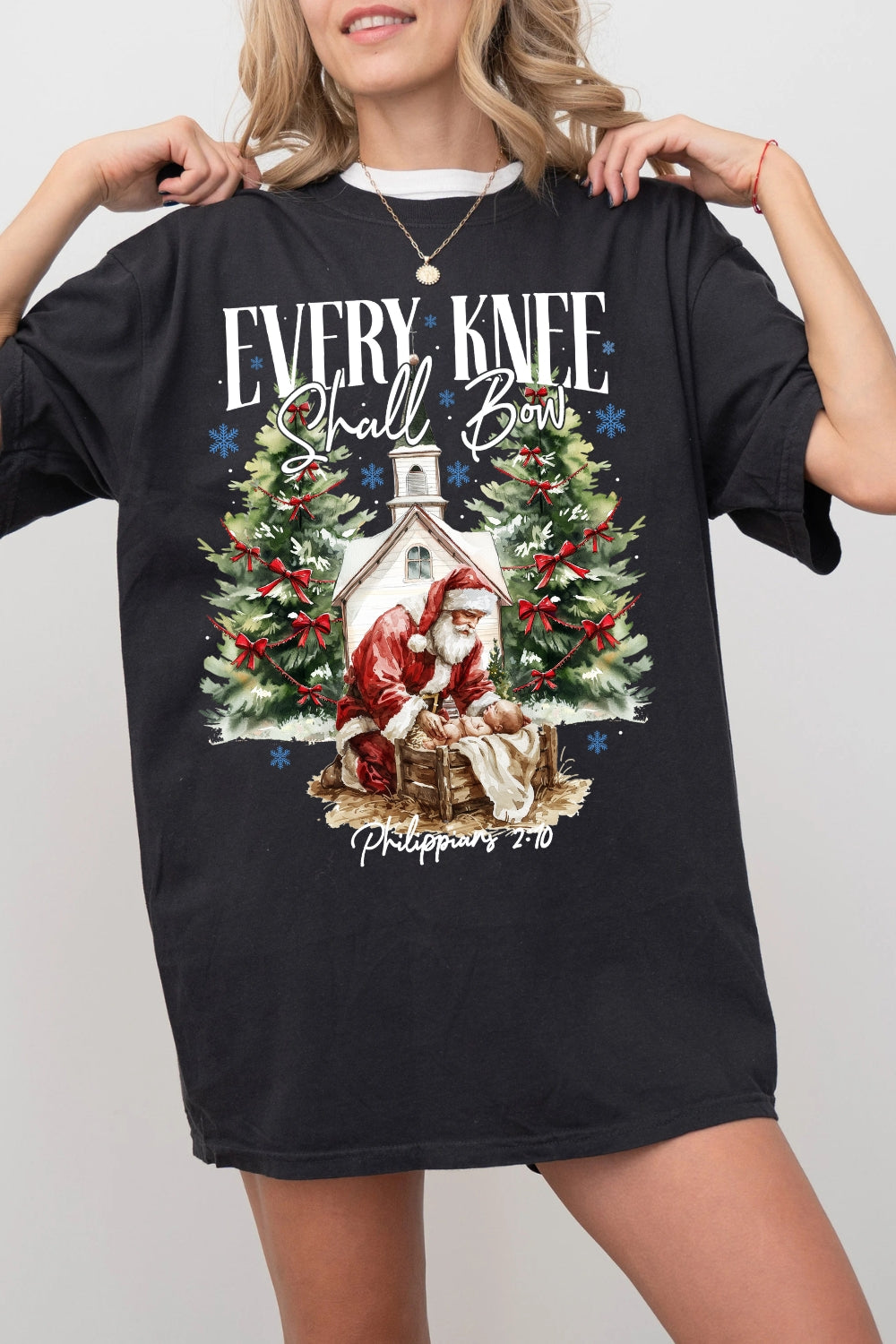 Every Knee Shall Bow Christmas Tee For Women