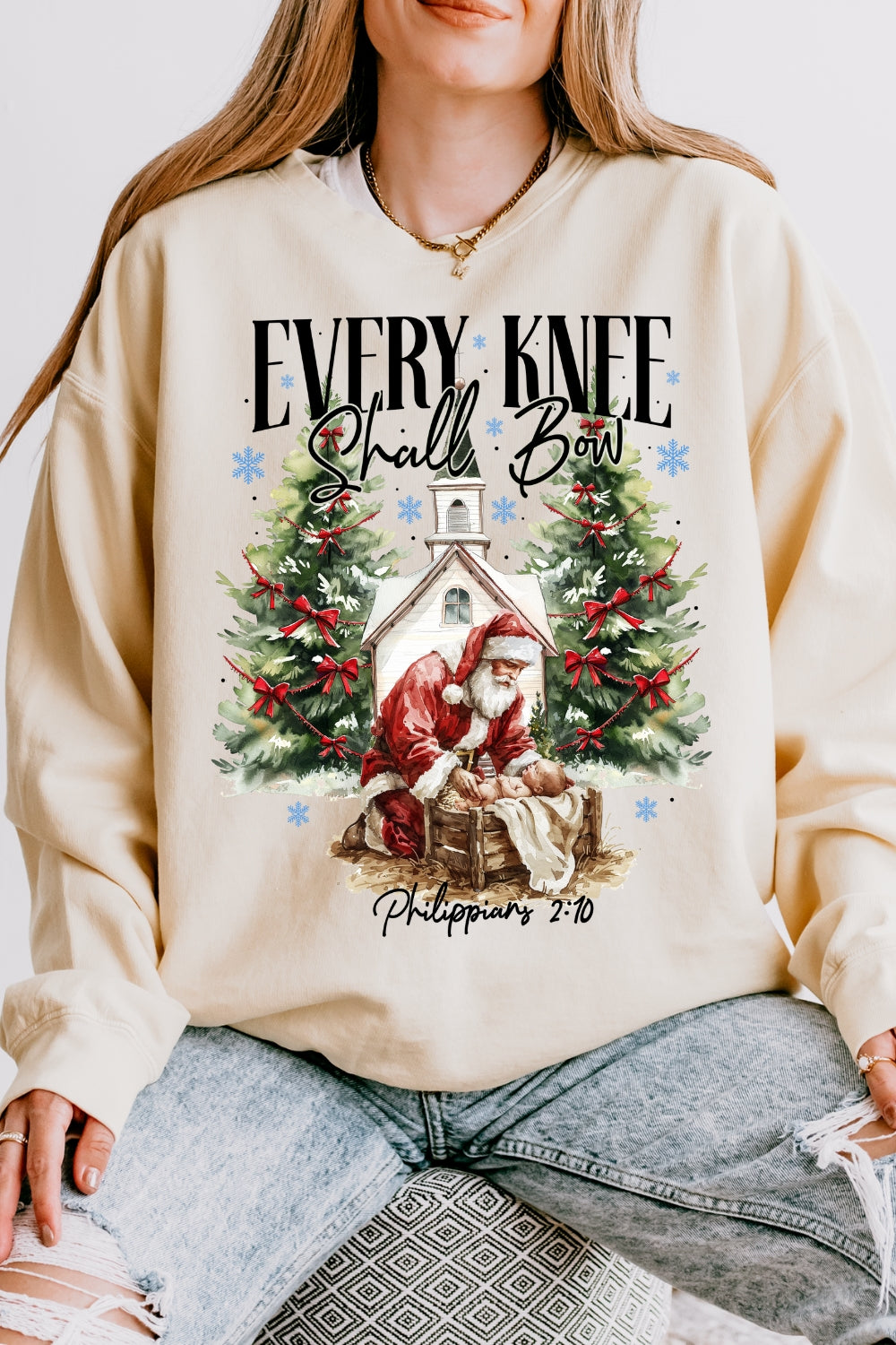 Every Knee Shall Bow Christmas Sweatshirt For Women
