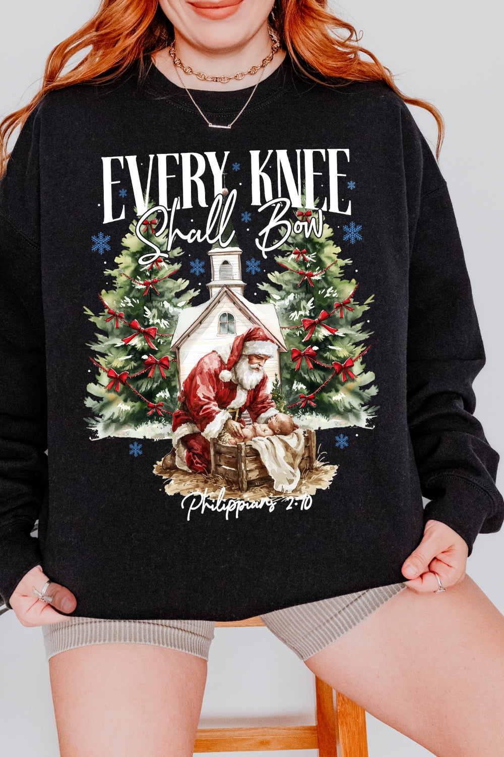 Every Knee Shall Bow Christmas Sweatshirt For Women