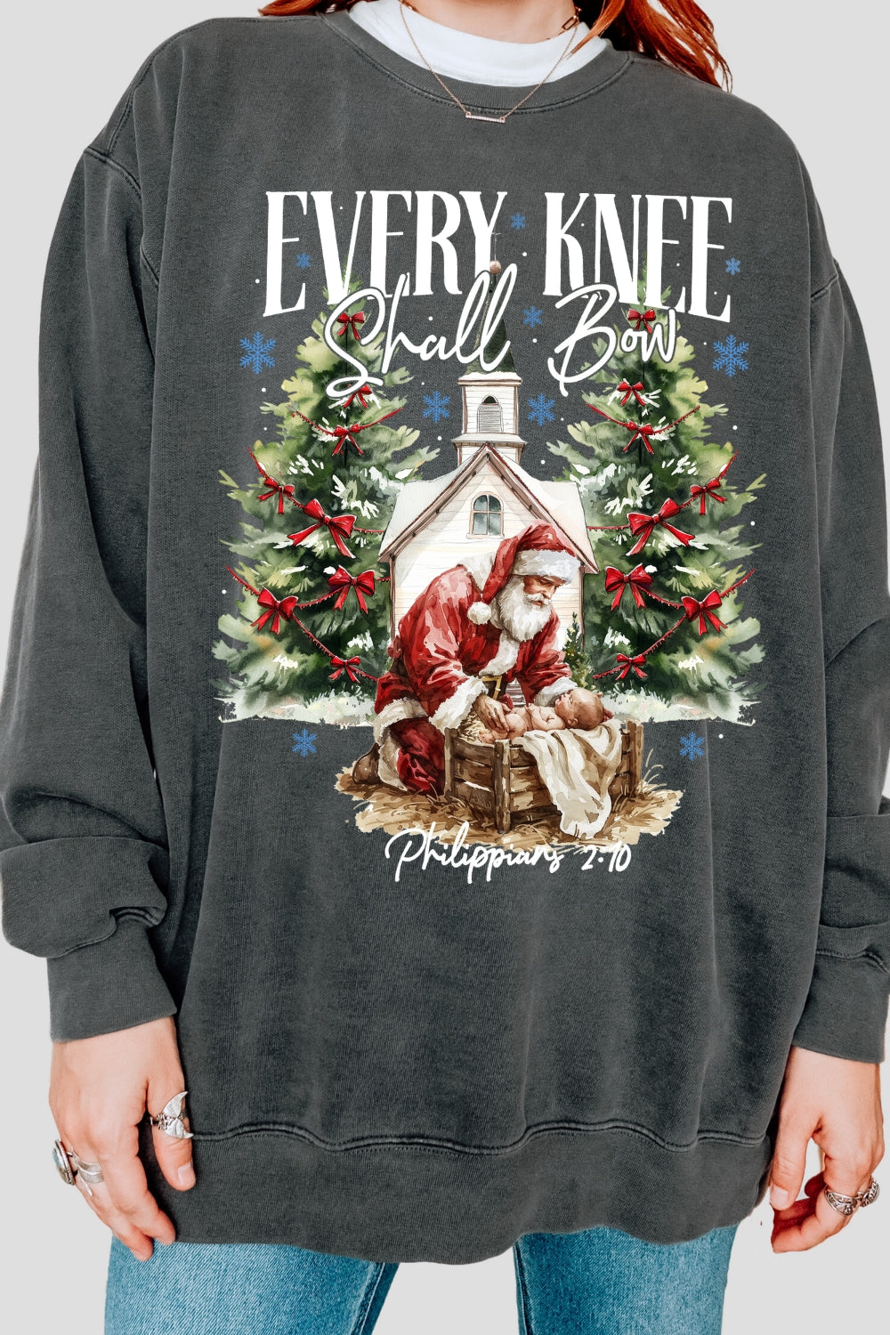 Every Knee Shall Bow Christmas Sweatshirt For Women