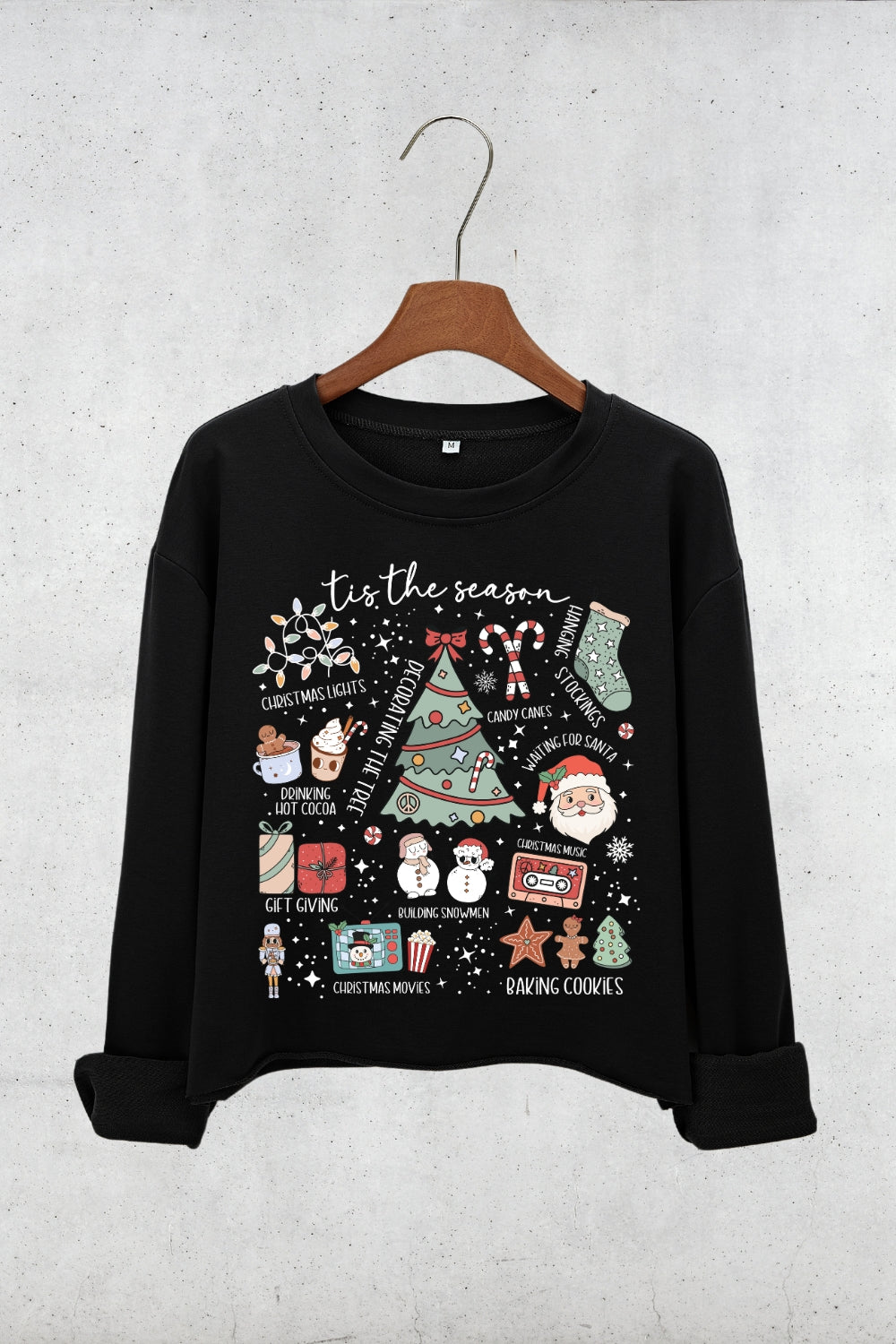 Retro Christmas Tis The Season Festive Crop Sweatshirt For Women