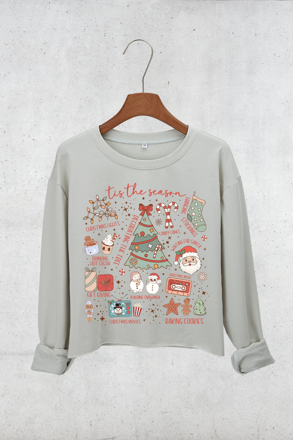 Retro Christmas Tis The Season Festive Crop Sweatshirt For Women
