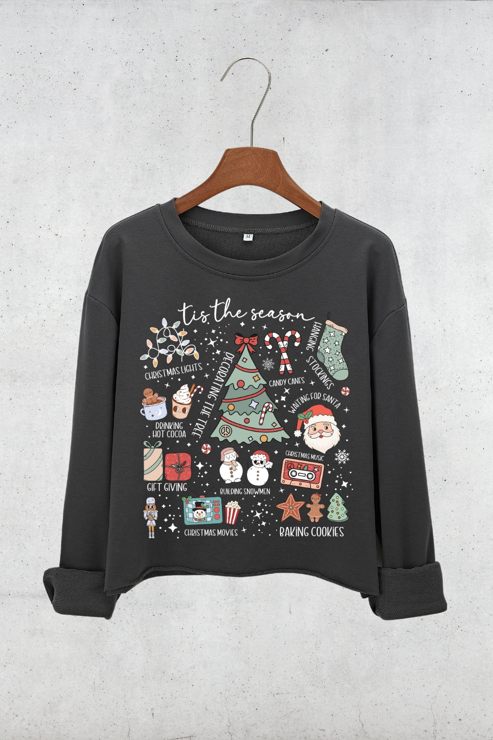 Retro Christmas Tis The Season Festive Crop Sweatshirt For Women