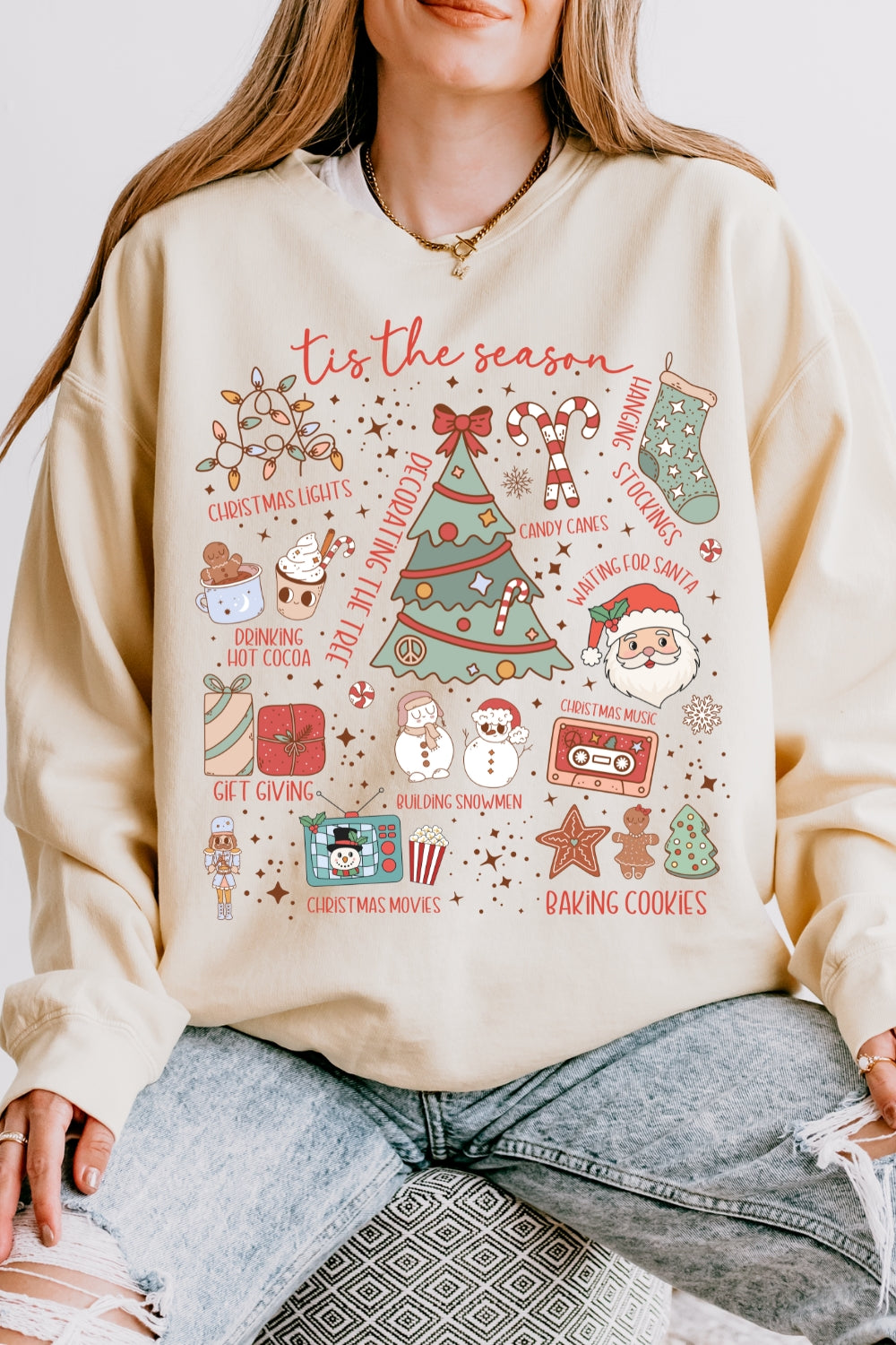 Retro Christmas Tis The Season Festive Sweatshirt For Women