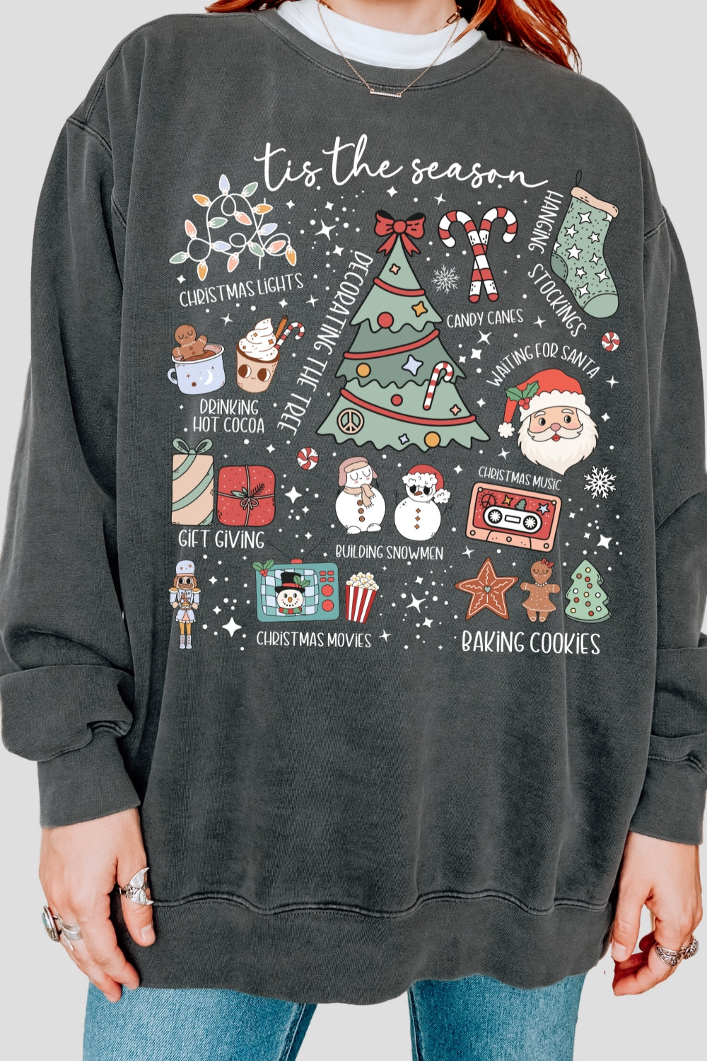 Retro Christmas Tis The Season Festive Sweatshirt For Women