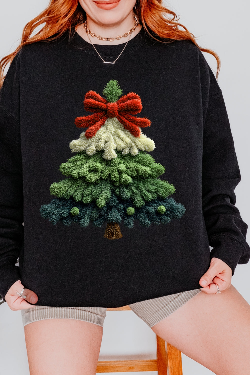 Faux Crochet Christmas Tree Sweatshirt For Women