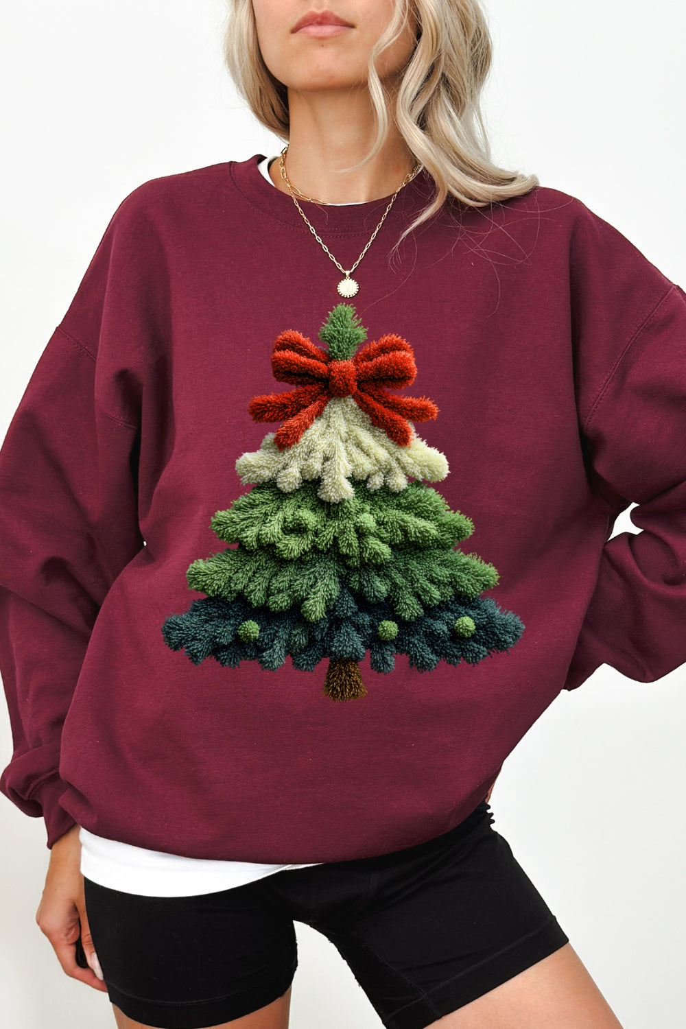Faux Crochet Christmas Tree Sweatshirt For Women
