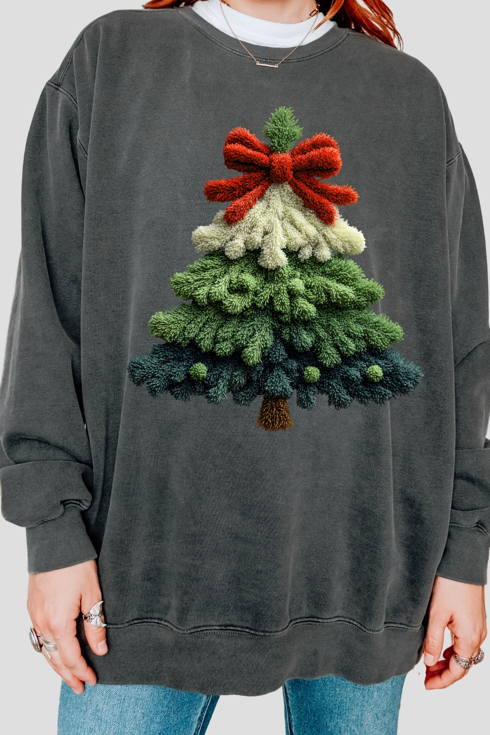 Faux Crochet Christmas Tree Sweatshirt For Women